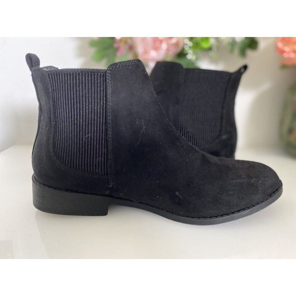 Primark‎ Chelsea Style Black Ankle Faux Suede Pull On Booties Size 7 Womens EUC